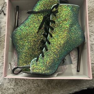 Glitter Lace-Up Ankle Boots - Green
